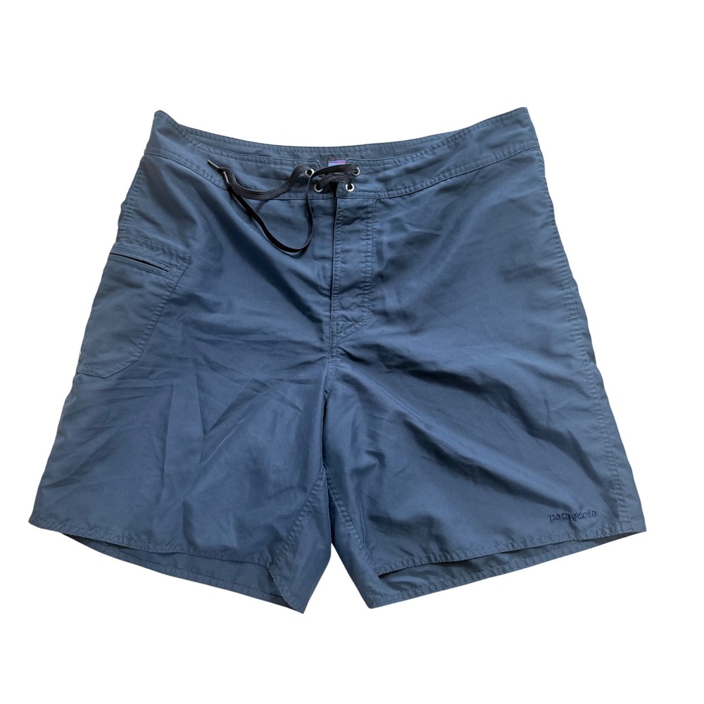 Patagonia Mens Navy Blue Board Shorts Size 36 Swim Trunks Side Zip Pocket